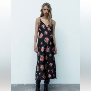 Zara Black Floral Midi Dress